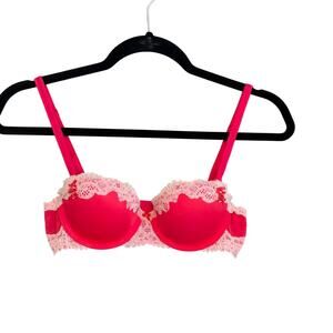 Victoria's Secret Dream Angels Push-Up Demi Bra 32B Pink Lace Everyday Coquette